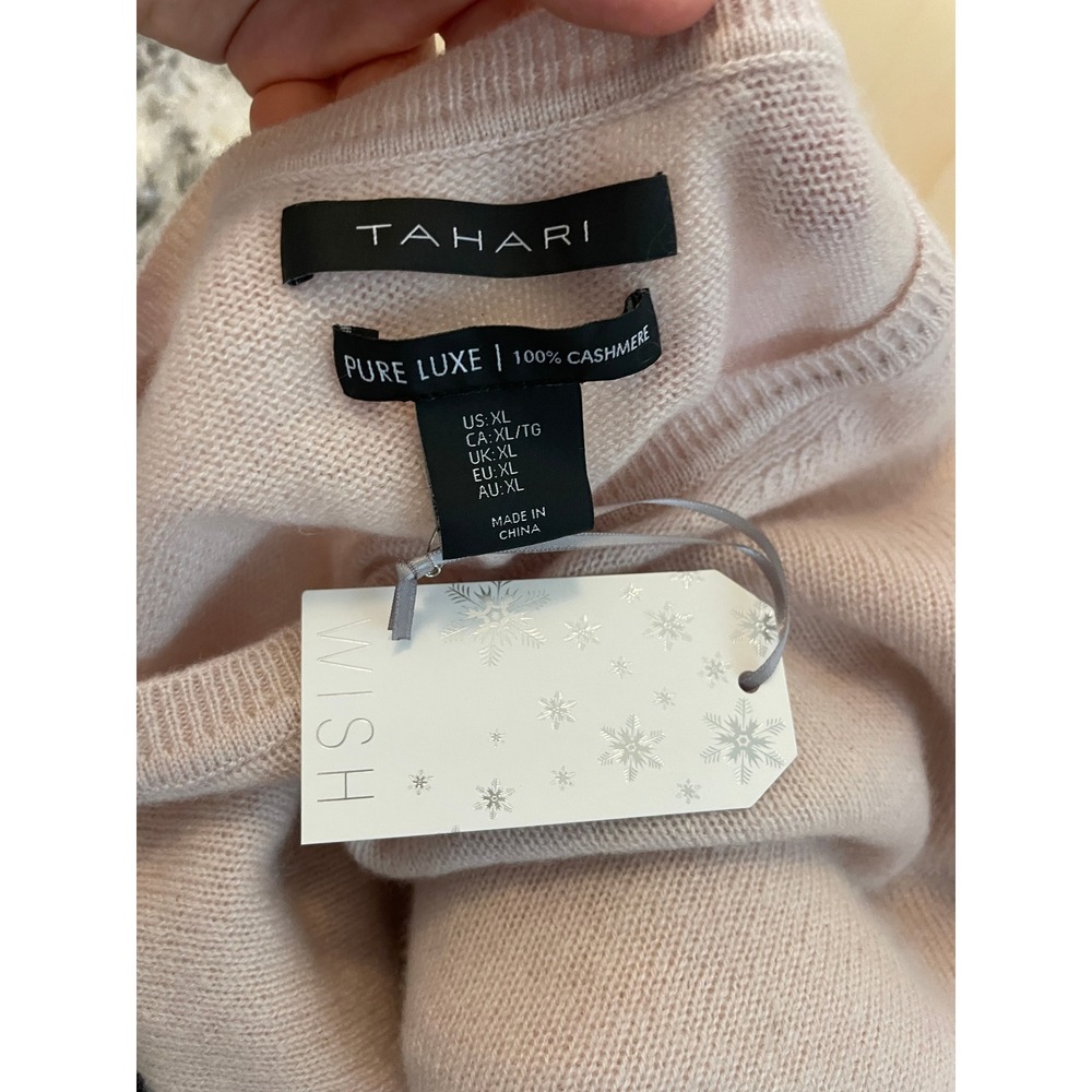 100% Cashmere Crewneck Sweater Light Pink XL DIY Embroidery Tahari Pure Luxe - Picture 4 of 6